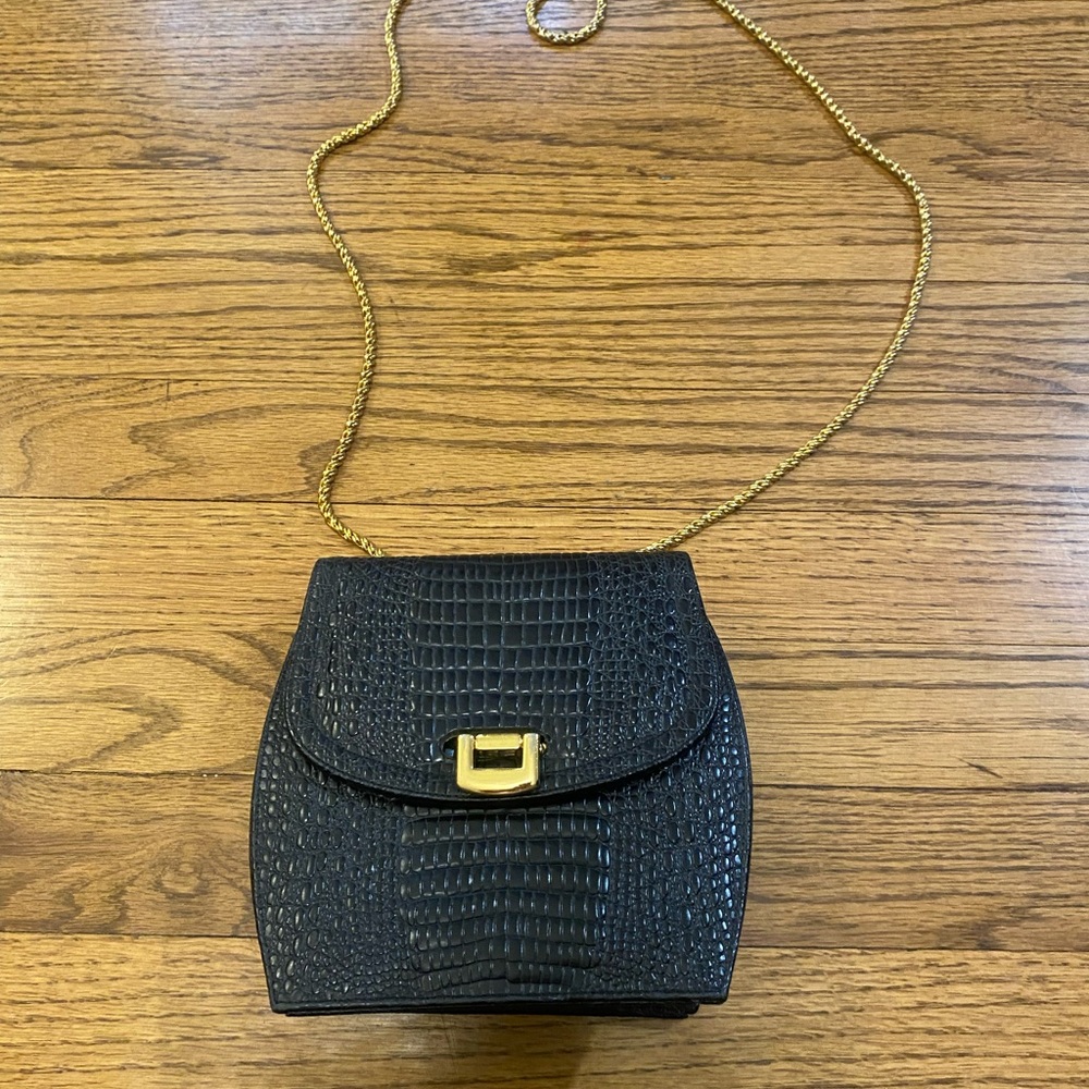 Neiman Marcus Croc-Embossed Chain Bag